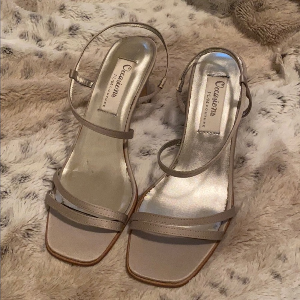 NEW Metallic pewter strappy chunky heels wedding prom